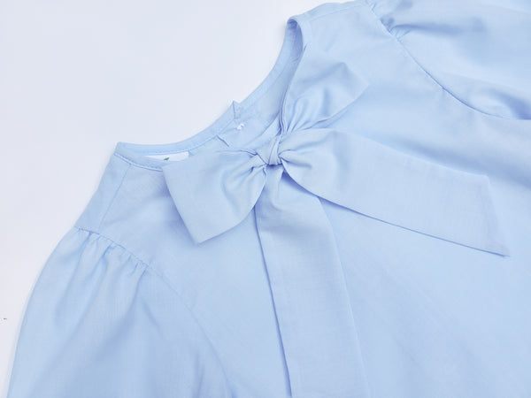 Bow-Neck Blouse in Light Blue