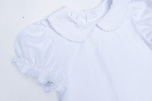 White Picot Trim Knit Blouse