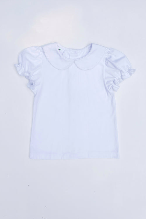 White Picot Trim Knit Blouse