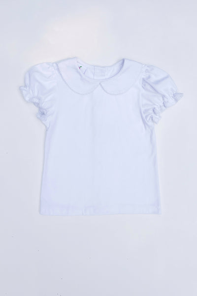 White Picot Trim Knit Blouse